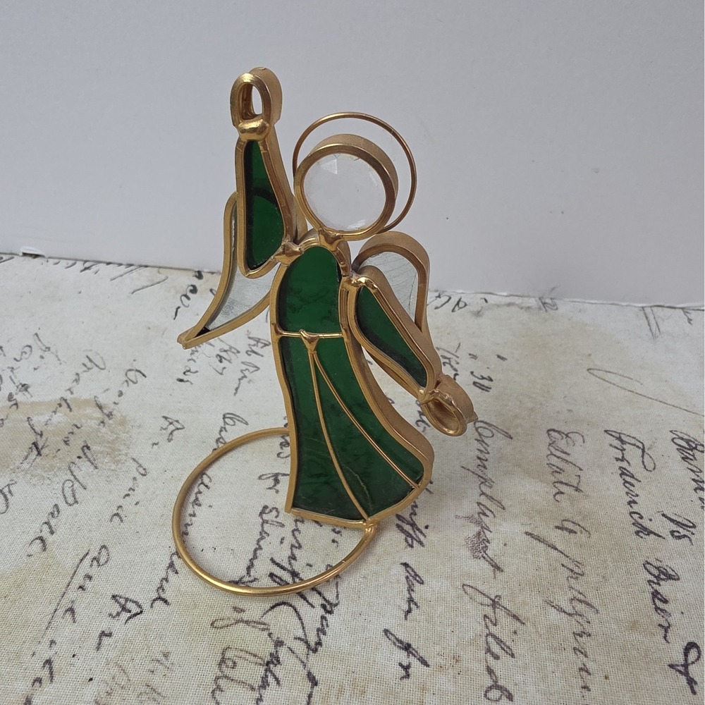 Green Stained Glass Angel Figurine Christmas